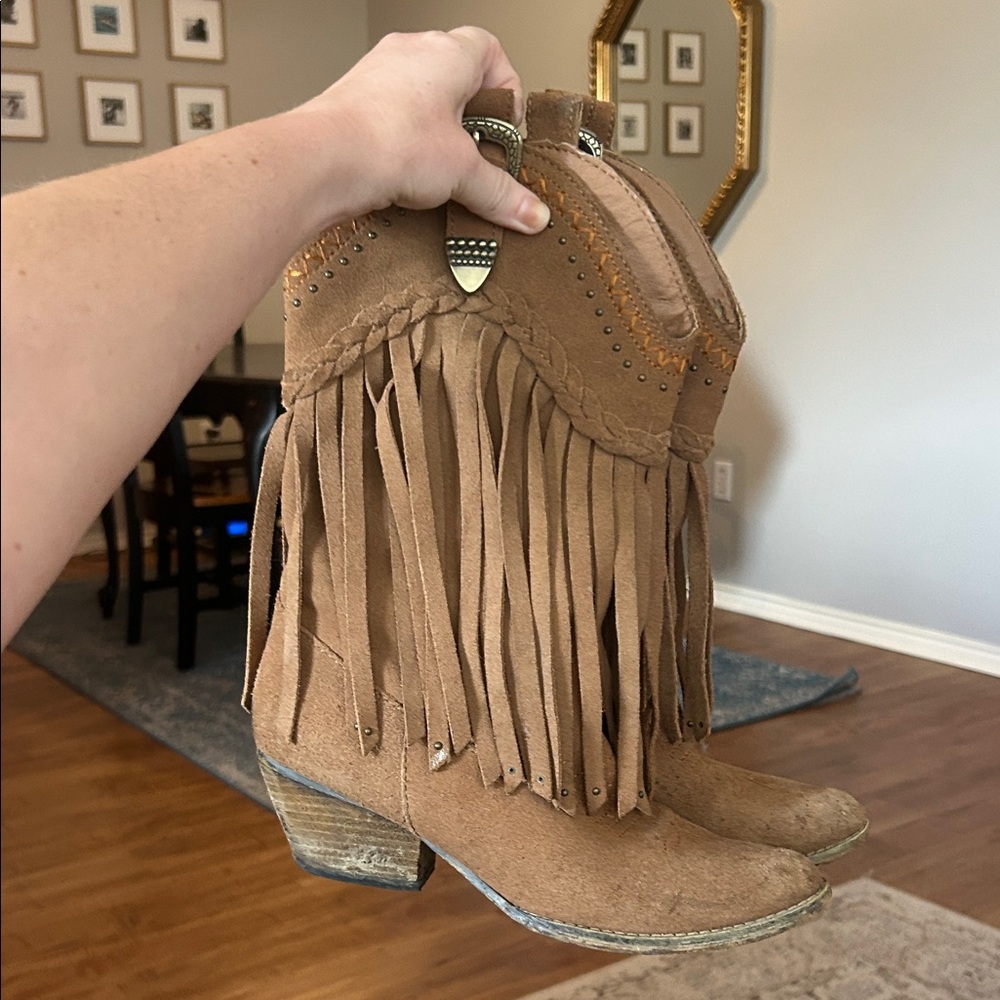 Very Volatile Tan Fringed Heeled Boots